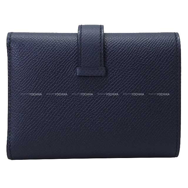 HERMES Tri-fold wallet Bearn Combine Blue Navy Veau Epsom Gold HW Stamp B[BRAND NEW][Authentic]