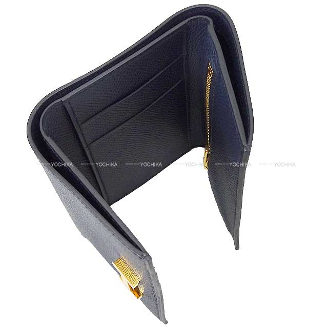 HERMES Tri-fold wallet Bearn Combine Blue Navy Veau Epsom Gold HW Stamp B[BRAND NEW][Authentic]