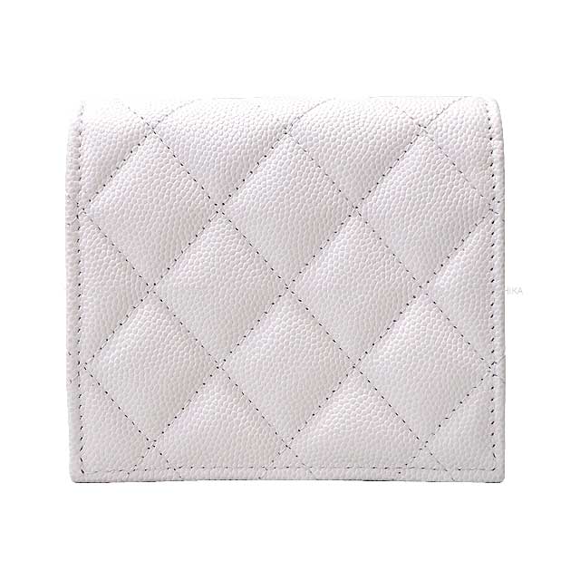 2024 Metiers d'Art Collection CHANEL Bi-fold wallet Matelasse Coco Mark Safety Pin Blanc (White)/Noir (Black)/Multicolor Graind Calf(Caviarskin) Champagne Gold HW AP3185[EXCELLENT][Authentic]