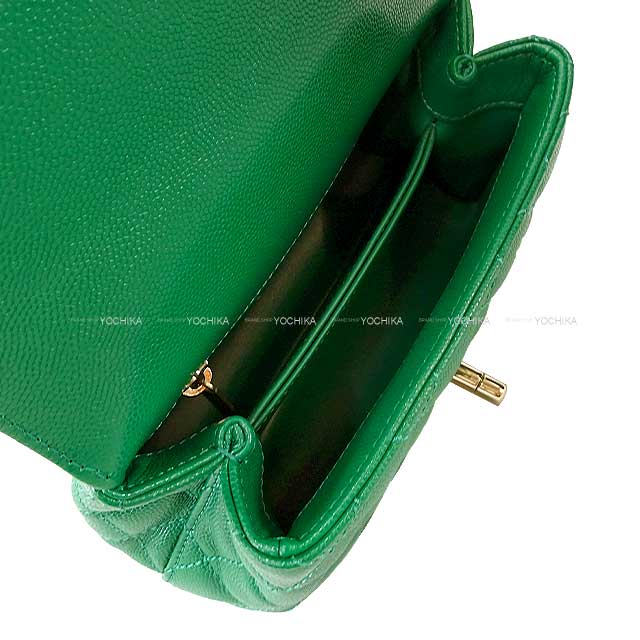 CHANEL Shoulder bag Matelasse Top Handle Flap Bag 2Way Chain Green Graind Calf(Caviarskin) Champagne Gold HW AS2215[EXCELLENT][Authentic]