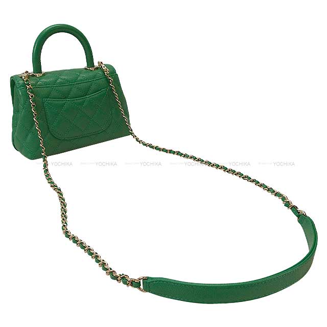 CHANEL Shoulder bag Matelasse Top Handle Flap Bag XXS 2Way Chain Green Graind Calf(Caviarskin) Champagne Gold HW AS2215[EXCELLENT][Authentic]