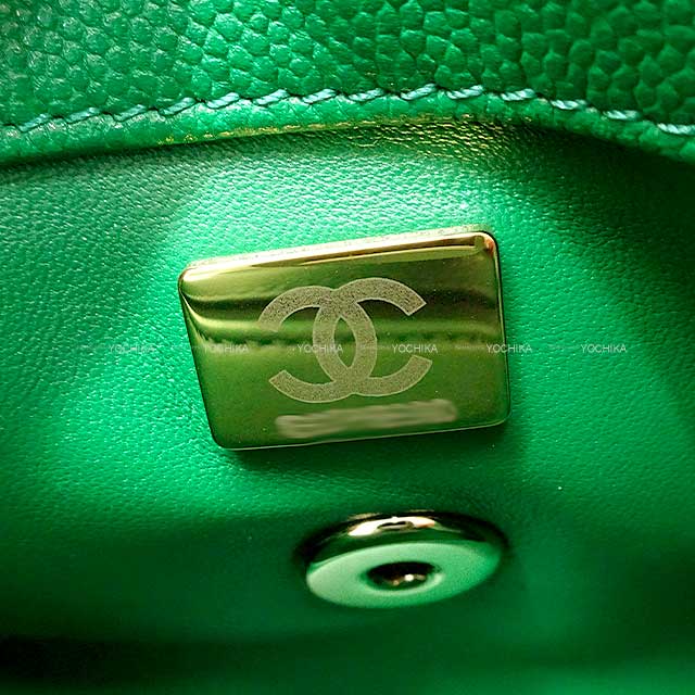 CHANEL Shoulder bag Matelasse Top Handle Flap Bag 2Way Chain Green Graind Calf(Caviarskin) Champagne Gold HW AS2215[EXCELLENT][Authentic]