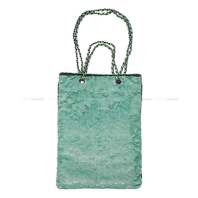 2024 SS New CHANEL Logo Spangle Shopping Chain Bag Mint Green Sequins Black HW AS4856[BRAND NEW][Authentic]