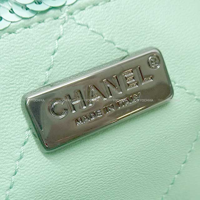 2024 SS New CHANEL Logo Spangle Shopping Chain Bag Mint Green Sequins Black HW AS4856[BRAND NEW][Authentic]