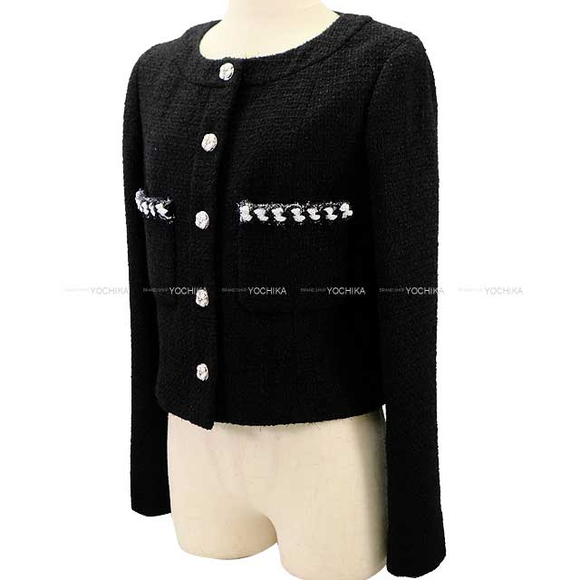 2024 SS CHANEL Plainly colored jacket Tweed Camelia button Bicolor #34 Noir (Black) Wool/Polyamide P76730[BRAND NEW][Authentic]