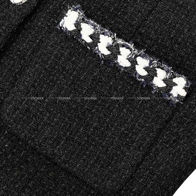 2024 SS CHANEL Plainly colored jacket Tweed Camelia button Bicolor #34 Noir (Black) Wool/Polyamide P76730[BRAND NEW][Authentic]