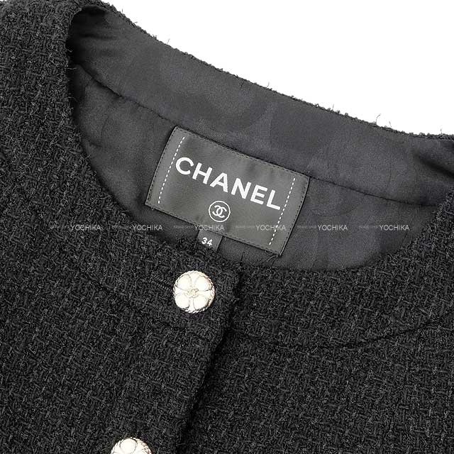 2024 SS CHANEL Plainly colored jacket Tweed Camelia button Bicolor #34 Noir (Black) Wool/Polyamide P76730[BRAND NEW][Authentic]