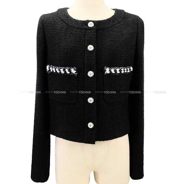 2024 SS CHANEL Plainly colored jacket Tweed Camelia button Bicolor #34 Noir (Black) Wool/Polyamide P76730[BRAND NEW][Authentic]