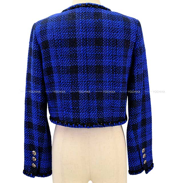 2023 SS CHANEL Plainly colored jacket Tweed Shiny Short #36 Blue/Noir (Black) Cotton/Viscose P74429[EXCELLENT][Authentic]