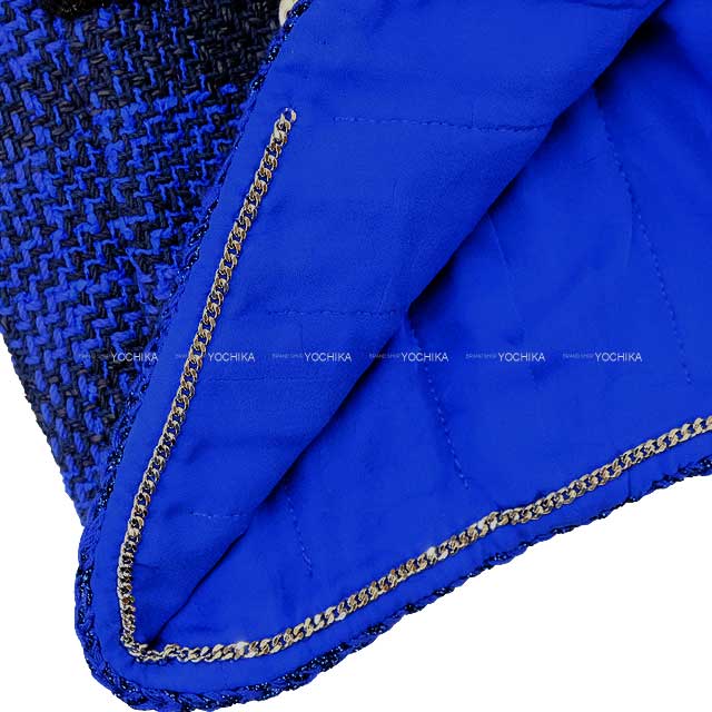 2023 SS CHANEL Plainly colored jacket Tweed Shiny Short #36 Blue/Noir (Black) Cotton/Viscose P74429[EXCELLENT][Authentic]