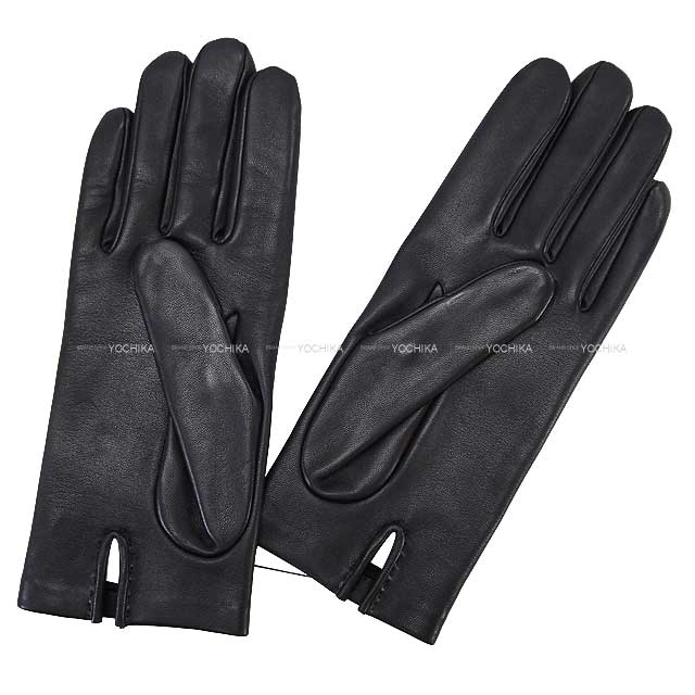 HERMES glove Glove Bastille Metalic #7.5 Noir (Black) Agneau glase/Silk[BRAND NEW][Authentic]