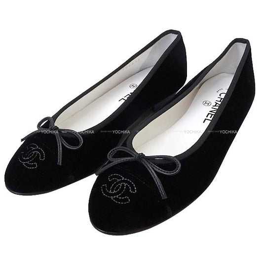 CHANEL ballet shoes(flat shoes) Flat Coco mark #37.5 Noir (Black) Velvet 37.5 G02819[EXCELLENT][Authentic]