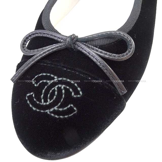 CHANEL ballet shoes(flat shoes) Flat Coco mark #37.5 Noir (Black) Velvet 37.5 G02819[EXCELLENT][Authentic]