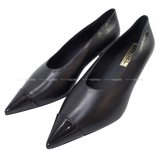 CHANEL pumps Coco mark #37.5 Noir (Black) Lambskin/Patent Leather 37.5 G39535[EXCELLENT][Authentic]