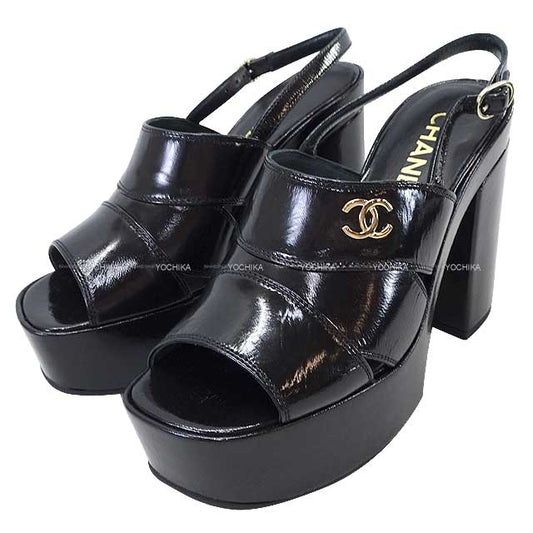 2023 AW CHANEL sandals Double-soled Coco mark #37 Noir (Black) Patent Leather 37 G45016[EXCELLENT][Authentic]