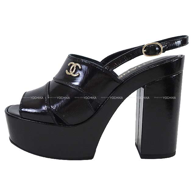 2023 AW CHANEL sandals Double-soled Coco mark #37 Noir (Black) Patent Leather 37 G45016[EXCELLENT][Authentic]