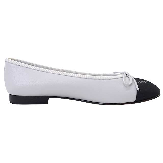 CHANEL ballet shoes(flat shoes) Flat Coco mark #37.5 Blanc (White)/Noir (Black) Leather 37.5 G02819[EXCELLENT][Authentic]