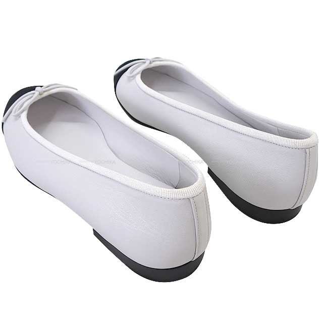 CHANEL ballet shoes(flat shoes) Flat Coco mark #37.5 Blanc (White)/Noir (Black) Leather 37.5 G02819[EXCELLENT][Authentic]