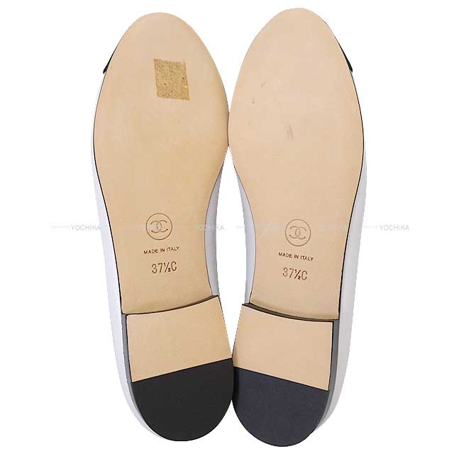 CHANEL ballet shoes(flat shoes) Flat Coco mark #37.5 Blanc (White)/Noir (Black) Leather 37.5 G02819[EXCELLENT][Authentic]