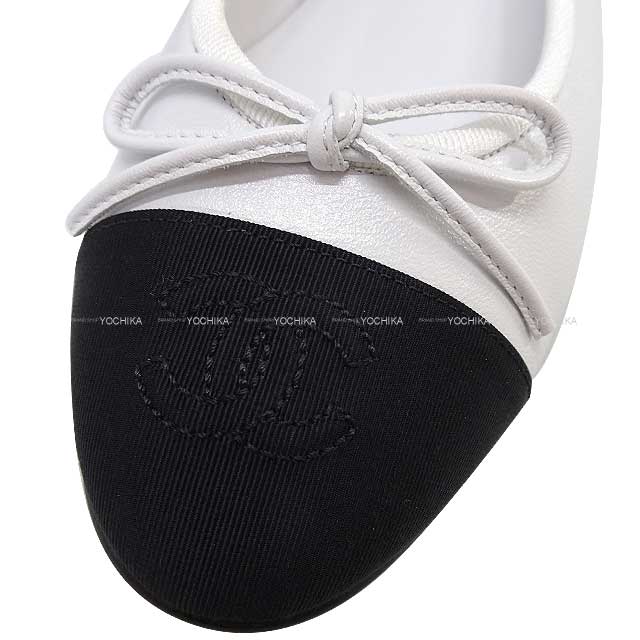 CHANEL ballet shoes(flat shoes) Flat Coco mark #37.5 Blanc (White)/Noir (Black) Leather 37.5 G02819[EXCELLENT][Authentic]