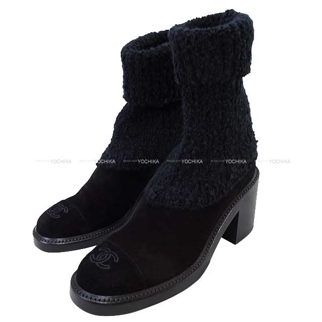 2024 AW NEW CHANEL boots Velour COCO Mark Knit #38 Noir (Black) Velour/Knit[BRAND NEW][Authentic]