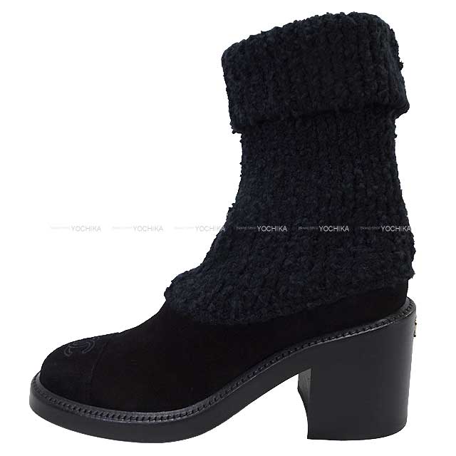 2024 AW NEW CHANEL boots Velour COCO Mark Knit #38 Noir (Black) Velour/Knit[BRAND NEW][Authentic]