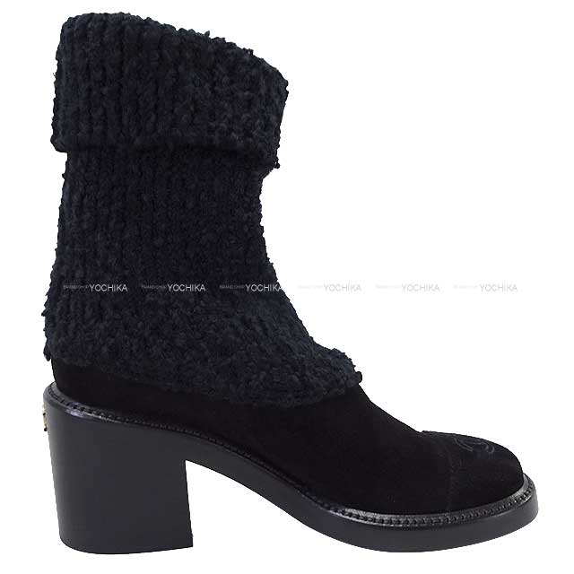 2024 AW NEW CHANEL boots Velour COCO Mark Knit #38 Noir (Black) Velour/Knit[BRAND NEW][Authentic]