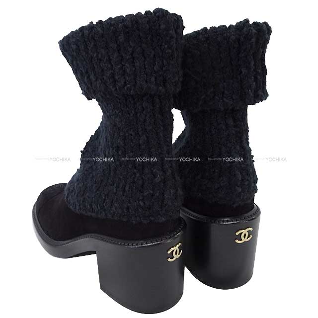 2024 AW NEW CHANEL boots Velour COCO Mark Knit #38 Noir (Black) Velour/Knit[BRAND NEW][Authentic]