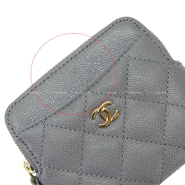 CHANEL card holder Matelasse Coco mark Grey Graind Calf(Caviarskin) Champagne Gold HW AP2061[BRAND NEW][Authentic]