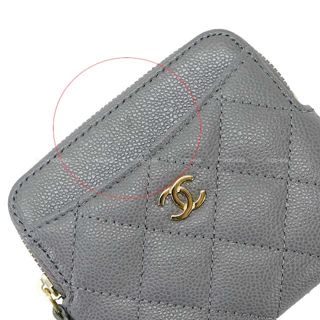CHANEL card holder Matelasse Coco mark Grey Graind Calf(Caviarskin) Champagne Gold HW AP2061[BRAND NEW][Authentic]