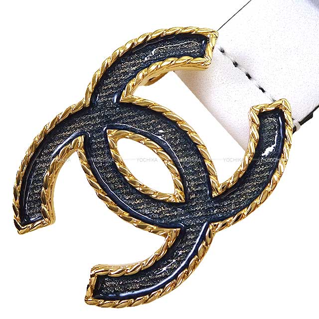 CHANEL belt Icon COCO Mark Backle #75 Blanc (White)/Noir (Black) Calf Gold HW AA9746[EXCELLENT][Authentic]