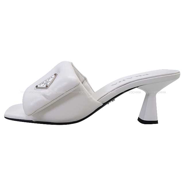 PRADA sandals Logo Softpadded #37.5 Blanc (White) Leather 1xx654[EXCELLENT][Authentic]