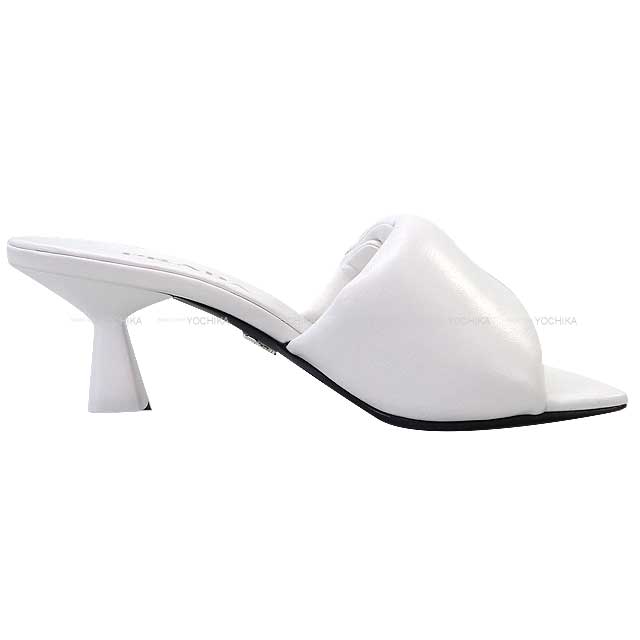 PRADA sandals Logo Softpadded #37.5 Blanc (White) Leather 1xx654[EXCELLENT][Authentic]