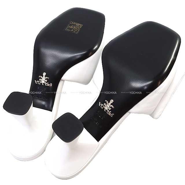 PRADA sandals Logo Softpadded #37.5 Blanc (White) Leather 1xx654[EXCELLENT][Authentic]