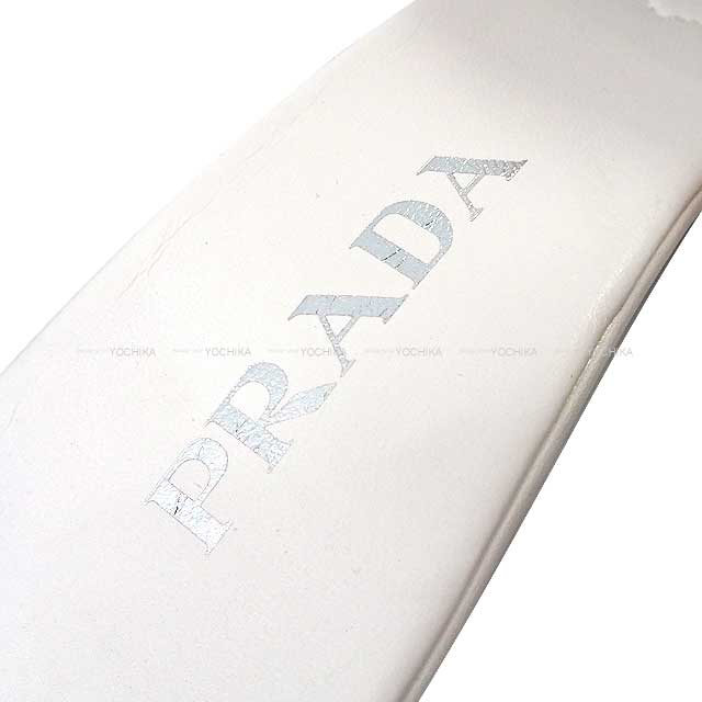 PRADA sandals Logo Softpadded #37.5 Blanc (White) Leather 1xx654[EXCELLENT][Authentic]