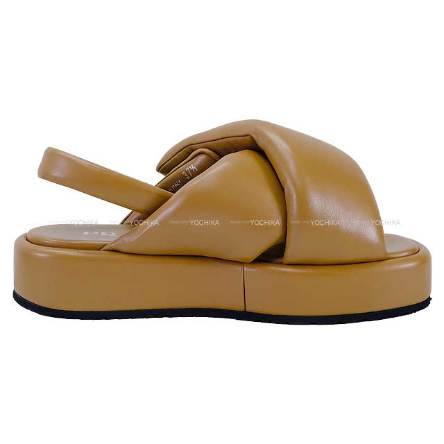 PRADA sandals Wedge Softpadded Caramel Nappa Leather 37.5[EXCELLENT][Authentic]