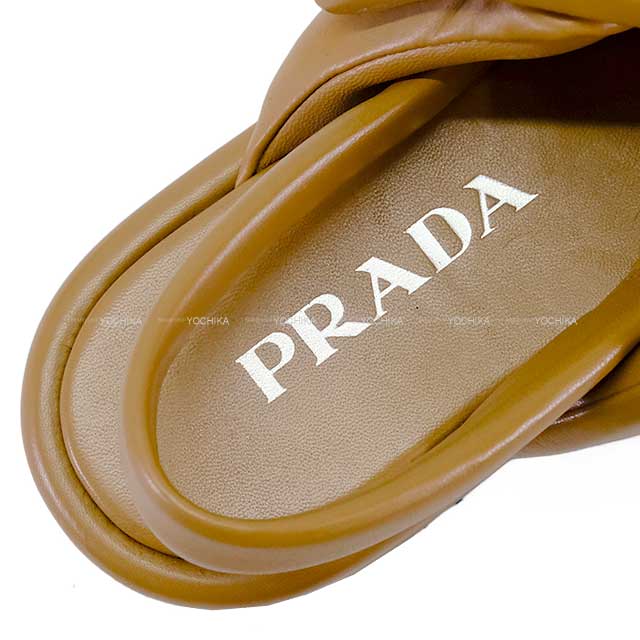 PRADA sandals Wedge Softpadded Caramel Nappa Leather 37.5[EXCELLENT][Authentic]