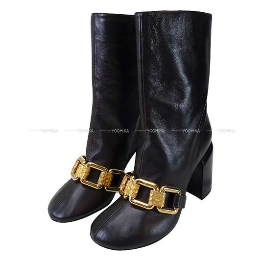 JIL SANDER boots Ankle boots leather gold chain link NIKKI #38 Noir (Black) Calf Gold HW[EXCELLENT][Authentic]