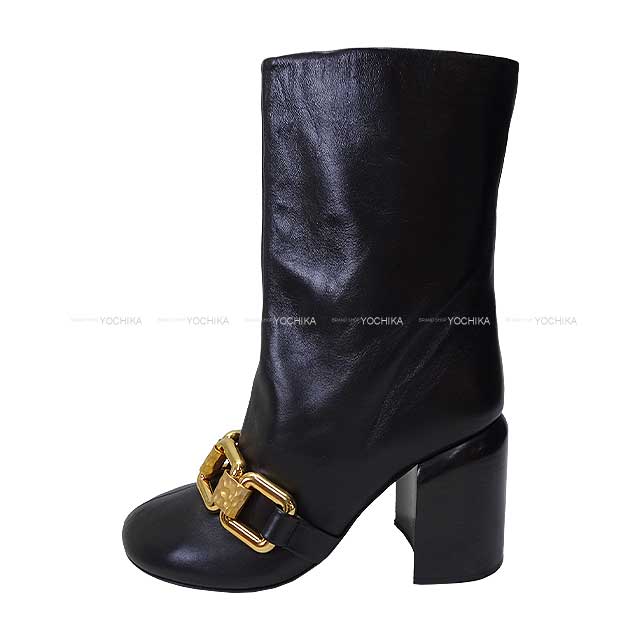 JIL SANDER boots Ankle boots leather gold chain link NIKKI #38 Noir (Black) Calf Gold HW[EXCELLENT][Authentic]