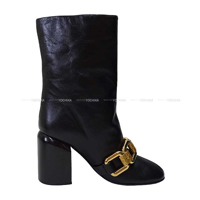 JIL SANDER boots Ankle boots leather gold chain link NIKKI #38 Noir (Black) Calf Gold HW[EXCELLENT][Authentic]