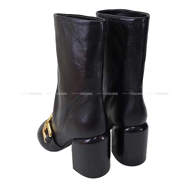 JIL SANDER boots Ankle boots leather gold chain link NIKKI #38 Noir (Black) Calf Gold HW[EXCELLENT][Authentic]