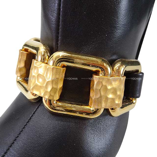 JIL SANDER boots Ankle boots leather gold chain link NIKKI #38 Noir (Black) Calf Gold HW[EXCELLENT][Authentic]