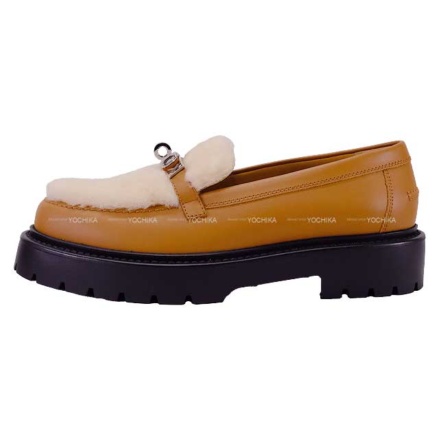 2024 AW NEW HERMES Moccasins Icon Kellybelt #38 Naturel Ecru Calfskin/Sheepskin Silver HW[EXCELLENT][Authentic]