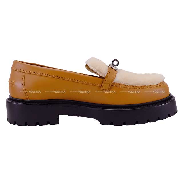 2024 AW NEW HERMES Moccasins Icon Kellybelt #38 Naturel Ecru Calfskin/Sheepskin Silver HW[EXCELLENT][Authentic]