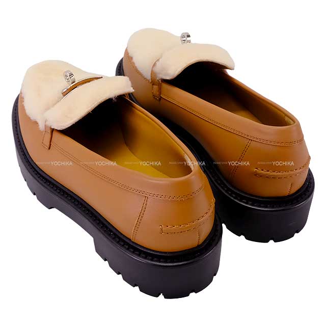 2024 AW NEW HERMES Moccasins Icon Kellybelt #38 Naturel Ecru Calfskin/Sheepskin Silver HW[EXCELLENT][Authentic]