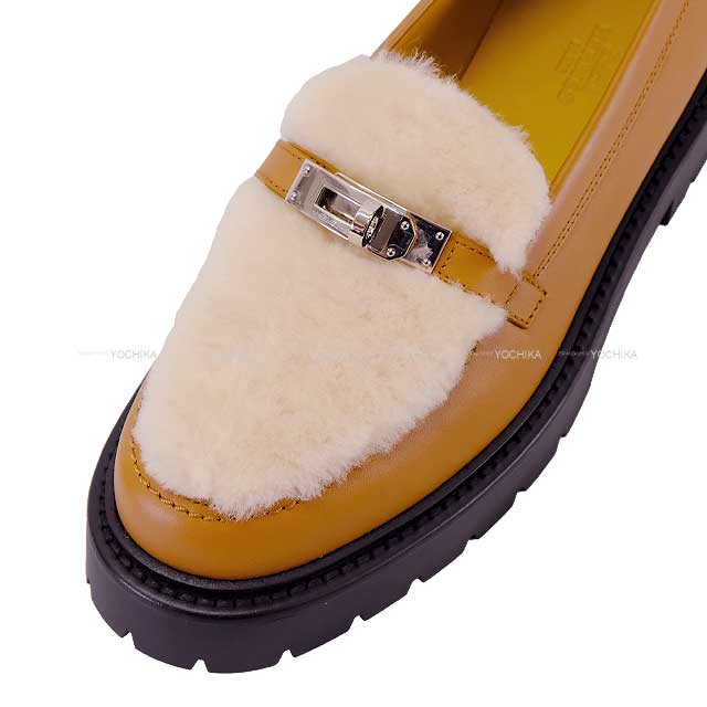 2024 AW NEW HERMES Moccasins Icon Kellybelt #38 Naturel Ecru Calfskin/Sheepskin Silver HW[EXCELLENT][Authentic]