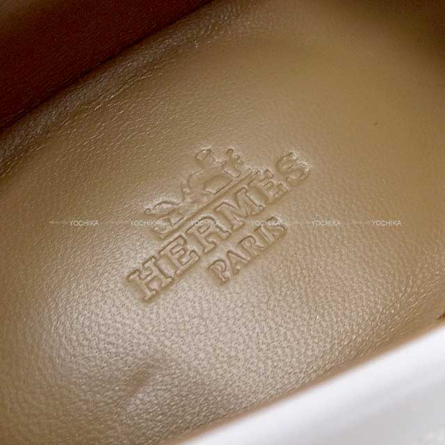 HERMES Moccasins DESTIN Kellybelt #38 Blanc (White) Calf Leather Silver HW[EXCELLENT][Authentic]