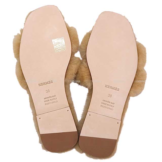 HERMES sandals Oran #38 Beige Argile Sheepskin[BRAND NEW][Authentic]