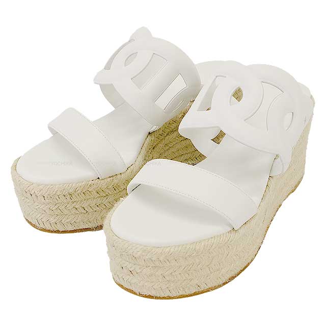 HERMES sandals Espadrilles ITHEA 30 #37 Blanc (White) Nappa[EXCELLENT][Authentic]