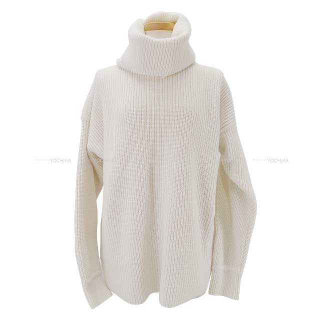 HERMES Knit Turtle tunic tops middle gauge Blanc (White) Cashmere100% 34[EXCELLENT][Authentic]